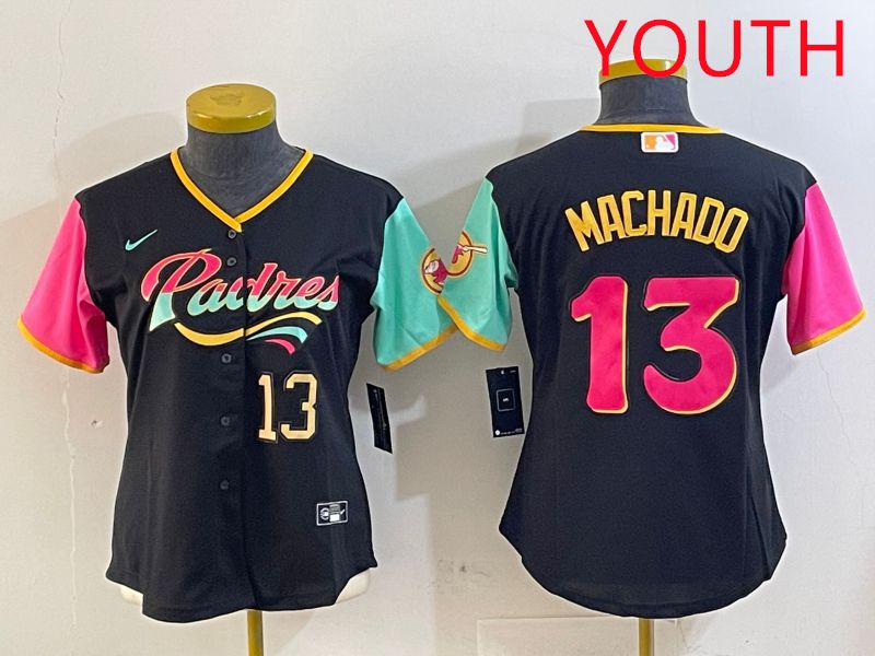Youth San Diego Padres #13 Machado Black City Edition 2025 Nike MLB Jersey style 6